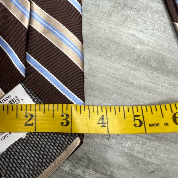 Nordstrom NWT Brown w/ Tan & Blue Stripe Silk Tie - Picture 5 of 5